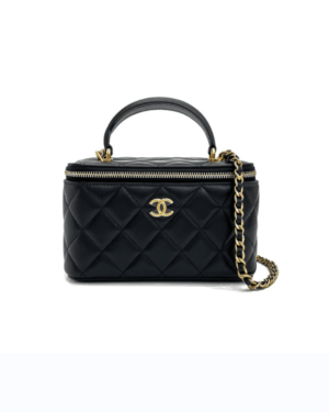 [샤넬] 베니티백 램스킨 블랙 탑 핸들 체인 금장 AP2199