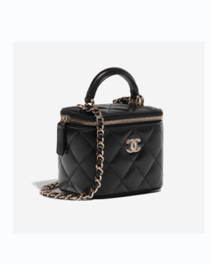[샤넬] 미니 베니티백 램스킨 블랙 탑 핸들 체인 금장 AP2198