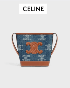 [셀린느] 퀴르 트리옹프 데님 올오버 자수 카프스킨 네이비 탄 198243