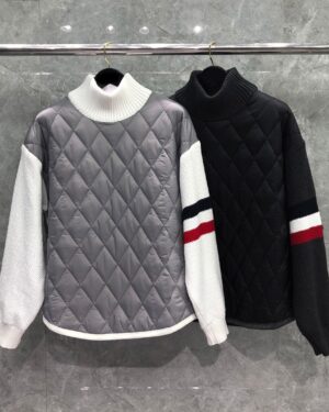 [톰브라운] 4선 누빔 니트 슬리브 롱넥 티셔츠