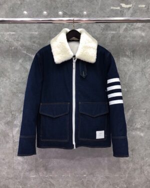 [톰브라운] 4선 양모 퍼카라 데님 자켓