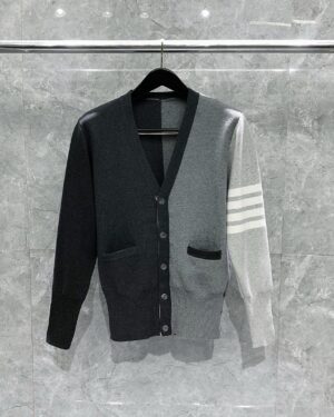 [톰브라운] 4선 펀 믹스 클래식 브이넥 가디건