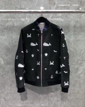 [톰브라운] 고래 스타디움 자수 레더 자켓