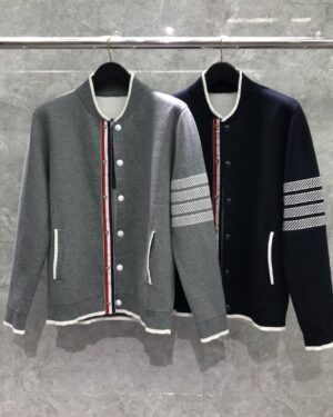 [톰브라운] 4선 앵커 자카드 라운드 가디건 자켓