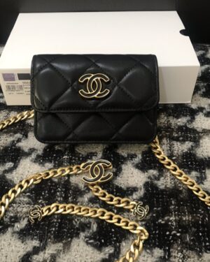 [샤넬] CC 미니 월렛 체인 플랩백 블랙 금장