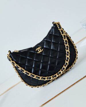 [샤넬] 23B 미디움 체인 호보백 블랙 램스킨 금장 AS4378