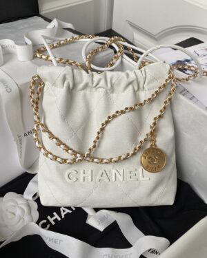 [샤넬] 22 미니 화이트 케비어 카프스킨 핸드백 골드체인 AS3980