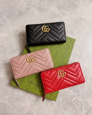 [구찌] GG 마몽 마틀라세 지퍼 장지갑