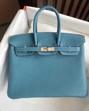 [에르메스] 버킨 25cm-30cm-35cm 송아지가죽 핸드백 75 Blue Jean