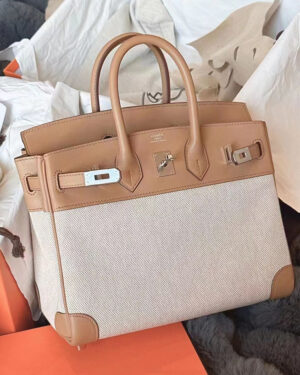 [에르메스] 버킨 25cm-30cm-35cm Toile 4B Biscuit swift +캔버스 송아지가죽 핸드백