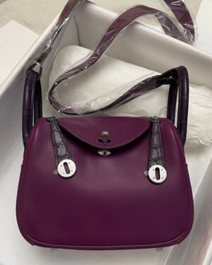 [에르메스] 미니 린디 Touch P9 Swift 악어+송아지가죽 은장 숄더백