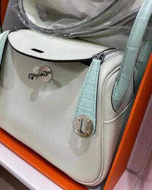 [에르메스] 미니 린디 Touch Swift 6U 송아지가죽+악어 은장 숄더백