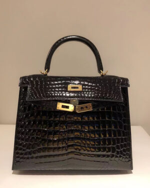 [에르메스] Kelly 켈리 25cm(28-32cm) 블랙 악어가죽 핸드백