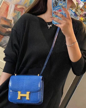 [에르메스] 콘스탄스 미니 19cm Lizard 🦎 CC73 Blue Saphir 숄더백 금장