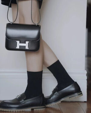 [에르메스] 콘스탄스 미니 18cm CK89 Noir Black Box 송아지가죽 숄더백 금장/은장