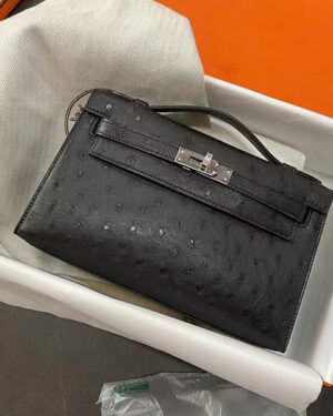 [에르메스] 미니 켈리포쉐트 타조가죽 Ostrich Noir 핸드백