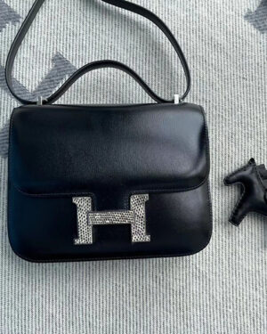 [에르메스] 콘스탄스 미니 18cm CK89 Noir Black Box calf & snake leather logo 숄더백