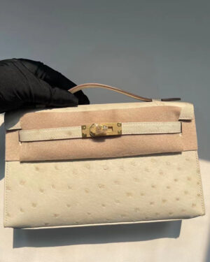 [에르메스] 미니 켈리포쉐트 Ostrich 타조가죽 8L Beton 핸드백