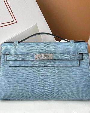 [에르메스] Kelly 켈리포쉐트 CC75 Blue Jean 도마뱀 가죽 핸드백