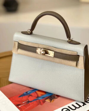 [에르메스] 미니 켈리 2 산양가죽 핸드백 80 Gris Perle+CK18 Etoupe /Nata+3Q Rose Sakura /9N Citron/