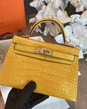 [에르메스] 미니켈리 2 악어가죽 핸드백 yellow/6Q Green/