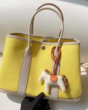 [에르메스] 가든파티 30,36cm 9R Lime 금장 은장 캔버스+송아지가죽 핸드백