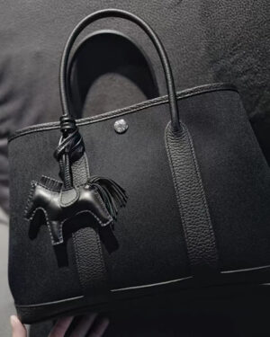 [에르메스] 가든파티 30 캔버스+송아지가죽 블랙 핸드백