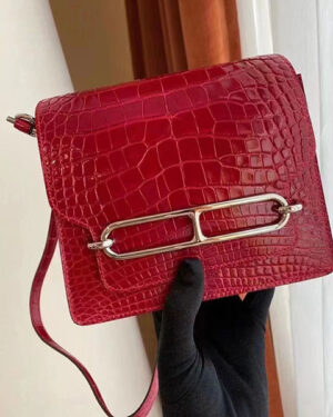 [에르메스] 롤리스 숄더백 19cm red 악어가죽가죽 은장