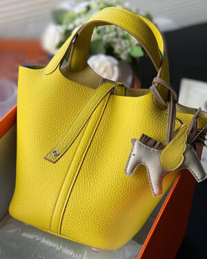 [에르메스] 피코탄 Picotin TC 송아지가죽 18,22cm 9R Lime 금장 은장 핸드백