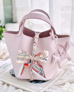 [에르메스] 피코탄 Picotin Touch송아지가죽+ 🐊🐊악어가죽 18,22cm 09 Mauve Pale 은장 핸드백