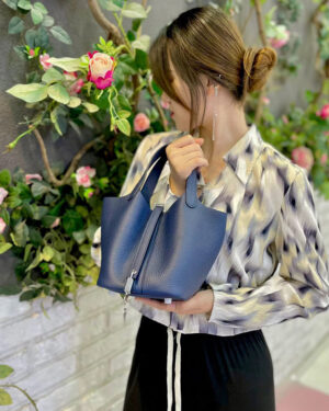 [에르메스] 피코탄 Picotin 18,22cm CC73 Blue Saphir 금장 은장 핸드백