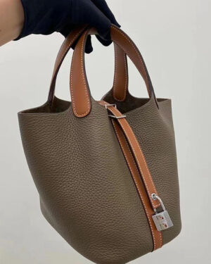 [에르메스] 피코탄 Picotin 18cm TC+Swift 금장 은장 송아지가죽 핸드백