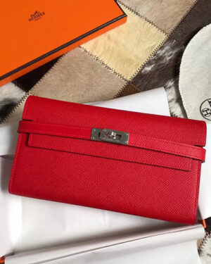 [에르메스] 켈리 클래식 장지갑 ❤Q5 Rouge Casaque Epsom 송아지가죽