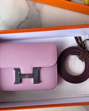 [에르메스] 콘스탄스 슬림 반지갑 X9 Mauve Sylvestre Epsom 송아지가죽 은장