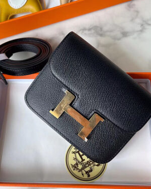 [에르메스] 콘스탄스 슬림 반지갑 블랙 Epsom 송아지가죽 금장