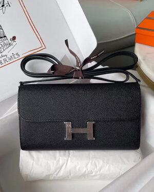 [에르메스] 콘스탄스 롱투고 woc 장지갑 블랙 Epsom 송아지가죽 은장