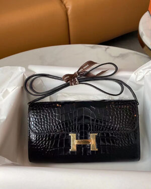 [에르메스] 콘스탄스 롱투고 woc 장지갑 블랙 악어가죽 금장