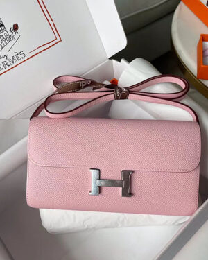 [에르메스] 콘스탄스 롱투고 woc 장지갑 3Q Rose Saiura Epsom 송아지가죽 은장