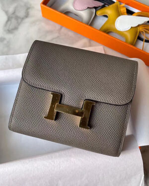 [에르메스] 콘스탄스 반지갑 8F Etain Epsom 송아지가죽 금장