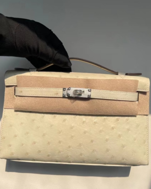 [에르메스] 미니 켈리포쉐트 22cm 타조가죽 은장 핸드백 8L Beton/L4 PINK/8U Bleu Glacler/3Q Rose Saiura/