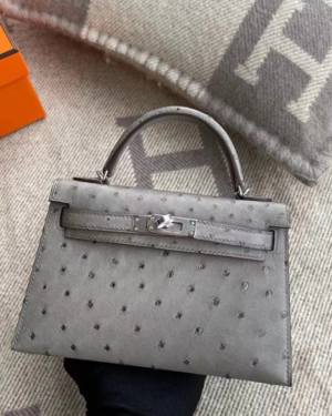 [에르메스] 미니 켈리 2 Ostrich 핸드백 8M Gris Paris/3M Rouge Laque/5J Fuchsia/PINK/