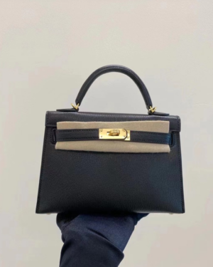 [에르메스] 미니 켈리 2 19cm 산양가죽 핸드백 7K Bleu Abysse/P9 Anemone/1Q Rose Confetti