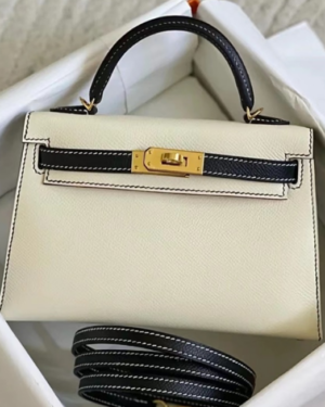 [에르메스] 미니 켈리 2 19cm Epsom 송아지 가죽 /Black+white /CC10 Craie+ CK18 Etoupe /I2 Nata + Gris Perle