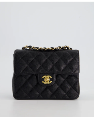 [샤넬] 미니 클래식 플랩백 17cm 블랙 캐비어 카프스킨 금장 A35200
