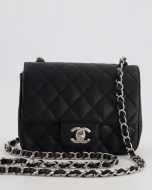 [샤넬] 미니 클래식 플랩백 17cm 블랙 캐비어 카프스킨 은장 A35200
