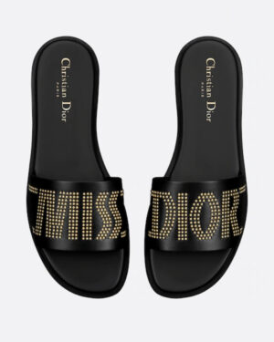 [디올] Dway 뮬 블랙 송아지 가죽 & 골드 피니시 스터드 KCO138CTU_S900