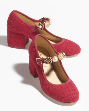 [샤넬] 메리제인 Wool Tweed, Imitation Pearls & Metal 레드 G45777 B17245 NZ767