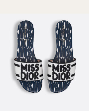 [디올] Dway 뮬 힐 자수 코튼 & 딥 블루 Miss Dior Allover 모티브 KCO110EZO