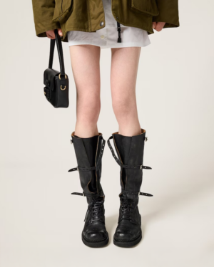 [미우미우] 멀티버클 가죽 롱부츠 바이커부 5W315E