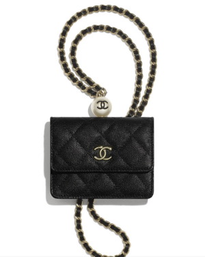 [샤넬] CC 캐비어 플랩 금장 체인 목걸이 카드지갑 AP2119